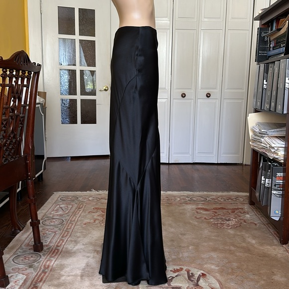 Ralph Lauren Purple Label Black Silk Satin Maxi Skirt Size 8 - Picture 8 of 16